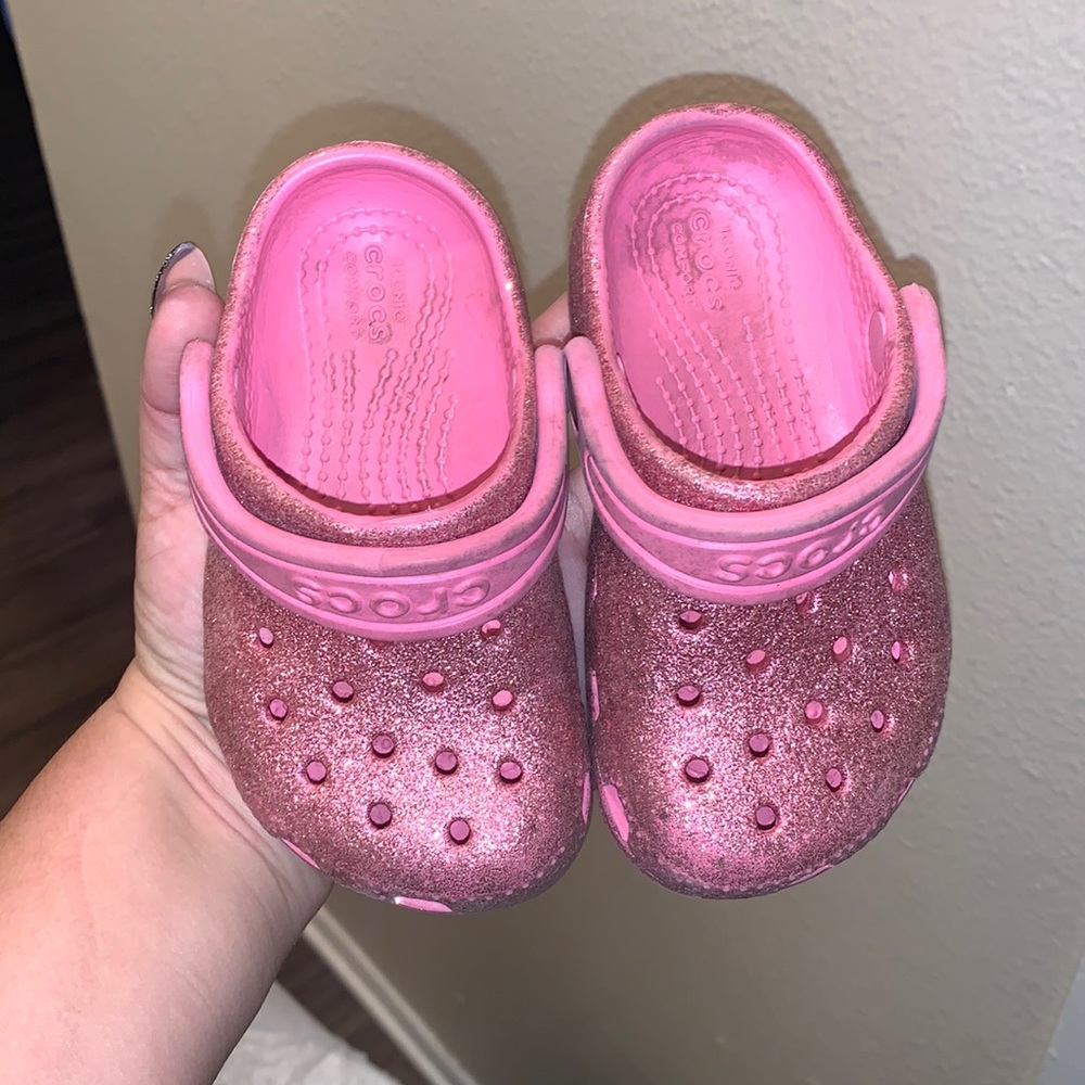 Toddler Pink Glitter Crocs